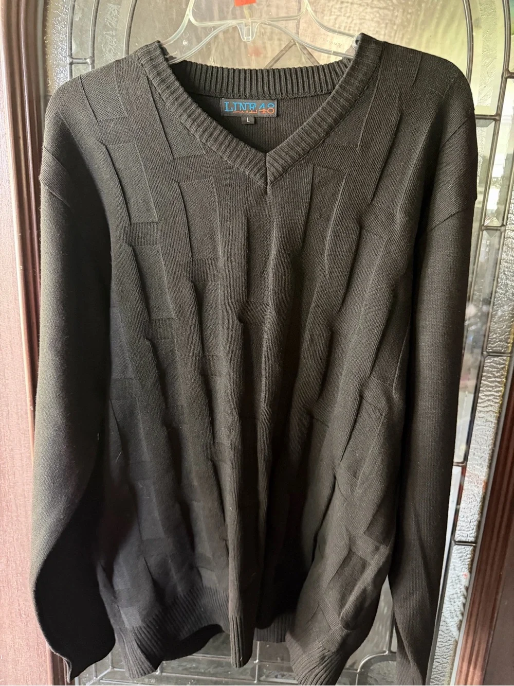 Men's Black V-Neck Textured Knit Sweater